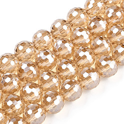 Verge D'or Perles en verre electroplate, couleur arc-en-plaqué, à facettes (96 facettes), ronde, verge d'or, 8mm, Trou: 1mm, Environ 72 pcs/chapelet, 21.8 pouce