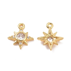 Real 18K Gold Plated Brass Glass Charms, with Crystal Rhinestones, Star Charms, Long-Lasting Plated, Real 18K Gold Plated, 14x12x3mm, Hole: 1.2mm