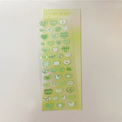 Light Green Waterproof PVC Plastic Heart Sticker, for Scrapbooking, Travel Diary Craft, Light Green, 210x80mm
