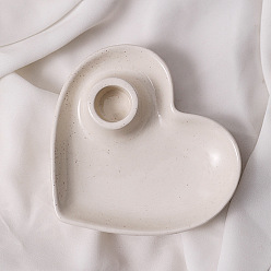 Blanc Fumé Bougeoir en porcelaine, porte-bougie chauffe-plat, cœur, fumée blanche, 13.7x4.2 cm