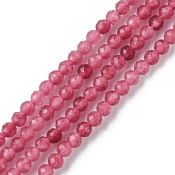 Cerise Natural Malaysia Jade Beads Strands, Faceted, Dyed, Round, Cerise, 2~2.5mm, Hole: 0.5mm, about 169~181pcs/strand, 15.35~16.02 inch(39~40.7cm)