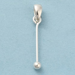 Silver 925 Sterling Silver Pendant Bails, Beadable Pins, with S925 Stamp, Silver, 21x0.7mm, Hole: 4.5x3mm, Ball: 3mm