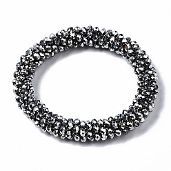 Gray Faceted Electroplate Glass Beads Stretch Bracelets, Torsade Bracelets, Rondelle, Gray, Inner Diameter: 2 inch(5cm)