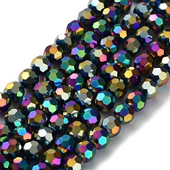 Plaqué Multicolore Perles en verre electroplate, à facettes (32 facettes), ronde, multi-couleur plaquée, 4mm, Trou: 0.5mm, Environ 100 pcs/chapelet, 14.2 pouce