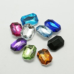 Mixed Color Imitation Taiwan Acrylic Rhinestone Cabochons, Pointed Back & Faceted, Rectangle Octagon, Mixed Color, 10x8x4mm