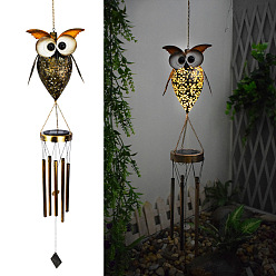 Owl Iron Wind Chime with Solar Lights, for Garden Decorations, Owl, 200x100mm