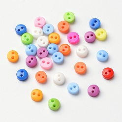 Color mezclado Multicolor diy botones artesanales para ropa de muñecas, plano y redondo, botón de la resina, color mezclado, sobre 6 mm de diámetro, agujero: 1 mm, sobre 2500 unidades / bolsa