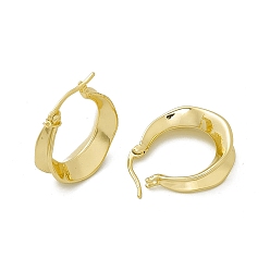 Real 18K Gold Plated Rack Plating Brass Curved Hoop Earrings for Women, Lead Free & Cadmium Free, Real 18K Gold Plated, 20.5x20x7mm, Pin: 0.7mm