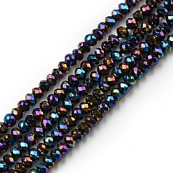 Black Plated Electroplate Glass Beads Strands, Full Plated, Faceted, Rondelle, Black Plated, 2~2.3x1.7~1.9mm, Hole: 0.3mm, about 208~214pcs/strand, 14.06~14.33''(35.7~36.4cm)