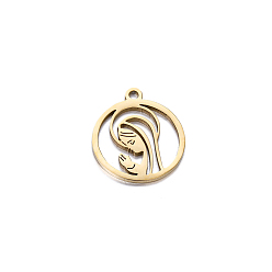 Real 18K Gold Plated Long-Lasting Ion Plating(IP) 304 Stainless Steel Pendants, Ring with Virgin Mary Charm, Real 18K Gold Plated, 17x15mm