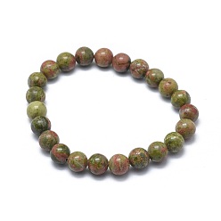 Unakite Bracelets extensibles de perles naturelles unakite, ronde, 2 pouces ~ 2-1/8 pouces (5.2~5.5 cm), perle: 10 mm