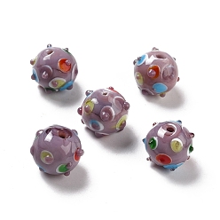 Rosy Brown Handmade Lampwork Beads, Round, Rosy Brown, 11x13x12.5mm, Hole: 1.6mm