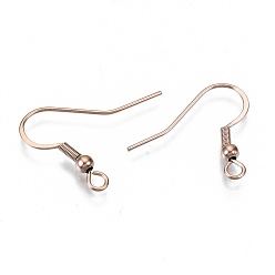 Rose Gold 304 Stainless Steel French Earring Hooks, Flat Earring Hooks, Ear Wire, with Horizontal Loop, Cadmium Free & Nickel Free & Lead Free, Rose Gold, 18~20x21mm, Hole: 2.5mm, 21 Gauge, Pin: 0.7mm