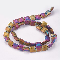 Multi-color Plated Electroplated Non-magnetic Synthetic Hematite Beads Strands, Frosted, Faceted, Square, Multi-color Plated, 10x10x4mm, Hole: 0.7mm, about 40pcs/strand, 15.9 inch(40.5cm)