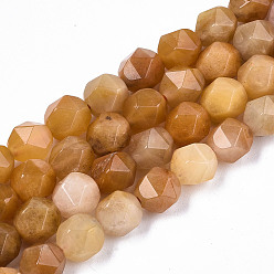 Jade Topazee Topaze naturelles perles de jade de brins, étoiles coupées perles rondes, facette, 7~8x8mm, Trou: 1mm, Environ 45~46 pcs/chapelet, 14.96 pouce (38 cm)