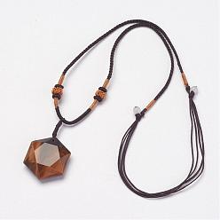 Tiger Eye Natural Tiger Eye Pendant Necklaces, with Nylon Cord, 10.6 inch~13.7 inch(27cm~35cm)