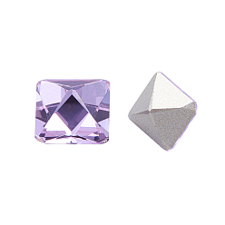 Violet K9 Glass Rhinestone Cabochons, Pointed Back & Back Plated, Faceted, Square, Violet, 8x8x8mm