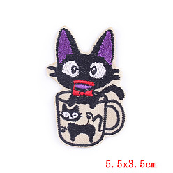 Beige Tela de bordado computarizado con tema de gato para planchar/coser parches, accesorios de vestuario, crema, 55x35 mm
