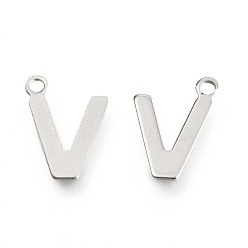Letter V 201 Stainless Steel Charms, Alphabet, Letter.V, 12x8.8x0.6mm, Hole: 1.4mm