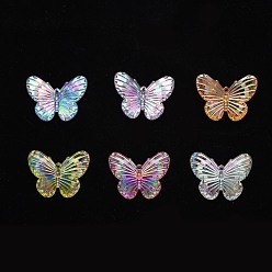 Couleur Mélangete Pendentifs acryliques électrolytiques, de couleur plaquée ab , papillon, couleur mixte, 31x41x4mm, Trou: 1.2mm