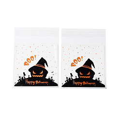 Черный Пластиковый пакет для выпечки на тему хэллоуина, с самоклеющейся, для шоколада, конфеты, печенье, квадратный, чёрные, 130x100x0.2 мм, около 100 шт / упаковка