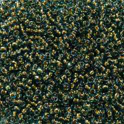 (1014) Gold Lined Aqua Luster Cuentas de semillas redondas toho, granos de la semilla japonés, (1014) brillo aguamarina forrado en oro, 8/0, 3 mm, agujero: 1 mm, Sobre 1110 unidades / 50 g