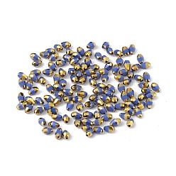 Royal Blue Electroplate Glass Beads, Half Golden Plated, Faceted, Teardrop, Royal Blue, 6x4x4mm, Hole: 1mm, about 500pcs/bag