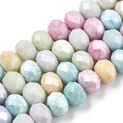 Colorido Hebras de perlas de vidrio electrochapadas facetadas, color de ab chapado, ábaco, colorido, 8~8.5x6~6.5 mm, agujero: 1.4 mm, sobre 66~67 unidades / cadena, 15.35 pulgada ~ 16.57 pulgada (39~41.1 cm)