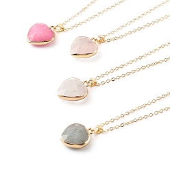 Mixed Stone Mixed Natural Gemstone Heart Pendant Necklaces, with Brass Cable Chains, Golden, 16.1 inch(41cm)