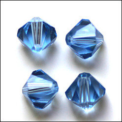 Васильковый Имитация Австрийские кристаллические шарики, класс AAA, граненые, двухконусные, васильковый, 4x4 мм, отверстие : 0.7~0.9 мм