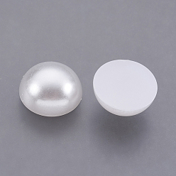 White ABS Plastic Imitation Pearl Cabochons, Half Round, White, 10x5mm