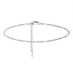 Real Platinum Plated Rhodium Plated 925 Sterling Silver Curb Chain Anklet with Rectangle Charm, Women's Jewelry for Summer Beach, with S925 Stamp, Real Platinum Plated, 8-7/8 inch(22.5cm)