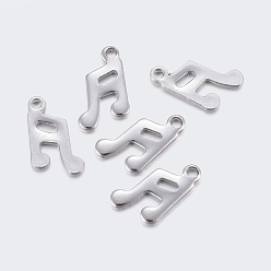 Stainless Steel Color 304 Stainless Steel Charms, Musical Note, Stainless Steel Color, 12x7.5x1mm, Hole: 1mm