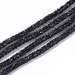 Black PVC Tubular Synthetic Rubber Cord, Hollow Pipe, with Resin Rhinestone, Black, 5~6mm, Hole: 2mm, about 54.68 yards(50m)/bundle