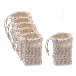 Blanc Filets moussants coton et lin, sac en filet économiseur de savon, avec des perles en bois  , filets mousse double bulle, pour le nettoyage du visage du corps, blanc, 13.5x9.5 cm
