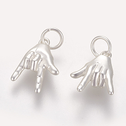 Matte Silver Color Brass ASL Charms, Long-lasting Plated, Gesture For I Love You, Matte Silver, 13.8x9x4.5mm, Hole: 3.5mm