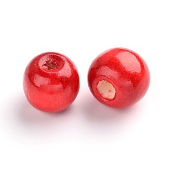 Red Natural Wood Beads, Dyed, Round, Lead Free, Red, 10x8.5mm, Hole: 3.5mm, about 3000pcs/1000g