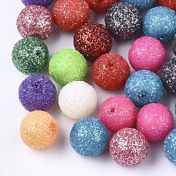 Mixed Color Acrylic Beads, with Glitter Powder, Round, Mixed Color, 12mm, Hole: 1mm