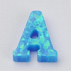 Letter A Charmes en opale synthétique, lettre, Dodger bleu, 10x8.5x2.5mm, Trou: 0.8mm