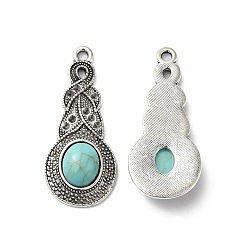 Antique Silver Tibetan Style Alloy Pendant Rhinestone Settings, with Synthetic Turquoise Cabochons, Gourd, Antique Silver, Fit For 1.5mm Rhinestone, 37x15.5x5mm, Hole: 1.9mm