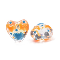 Orange Valentine's Day Handmade Glass Enamel Beads Strands, Heart, Orange, 13.5x14x8~9mm, Hole: 1.2mm, about 30pcs/strand