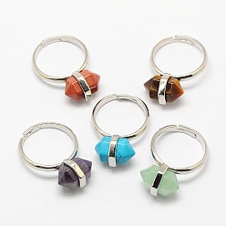 Mixed Stone Personalized Unisex Adjustable Gemstone Bicone Rings, with Platinum Plated Brass Findings, Bullet, Natural & Synthetic Mixed Stone, 18mm