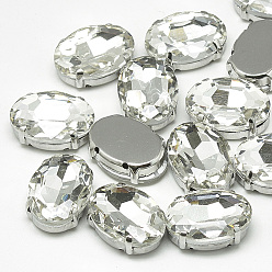 Cristal Cose en el rhinestone, Enlaces multifilares, diamantes de imitación de cristal, con ajustes de puntas de latón, accesorios de prendas de vestir, facetados, oval, Platino, cristal, 8x6x4 mm, agujero: 0.8 mm