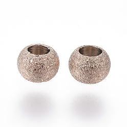 Oro Rosa Revestimiento iónico (ip) 304 cuentas espaciadoras texturizadas de acero inoxidable, rondo, oro rosa, 4x3 mm, agujero: 1.8 mm