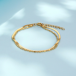 Golden Stainless Steel Herringbone & Ball Chains Double Layer Multi-strand Bracelets, Golden, 6-1/4 inch(16cm)