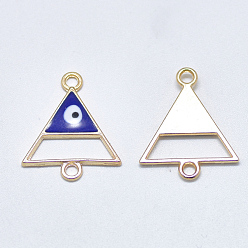 Blue Alloy Enamel Links connectors, Triangle with Evil Eye, Light Gold, Blue, 21x17x1.5mm, Hole: 1.8mm