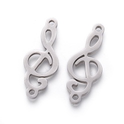 Stainless Steel Color 201 Stainless Steel Links, Manual Polishing, Musical Note, Stainless Steel Color, 26x10x1.5mm, Hole: 1.5mm