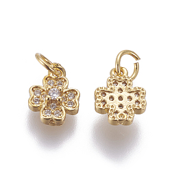 Golden Brass Micro Pave Cubic Zirconia Charms, Flower, Clear, Golden, 10x8x3.5mm, Hole: 3.5mm