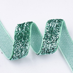 Medium Sea Green Glitter Sparkle Ribbon, Polyester & Nylon Ribbon, Medium Sea Green, 3/8 inch(9.5~10mm), about 50yards/roll(45.72m/roll)