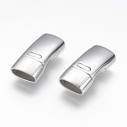 Stainless Steel Color 304 Stainless Steel Magnetic Clasps with Glue-in Ends, Rectangle, Stainless Steel Color, 24x12x7.5mm, Hole: 5mm